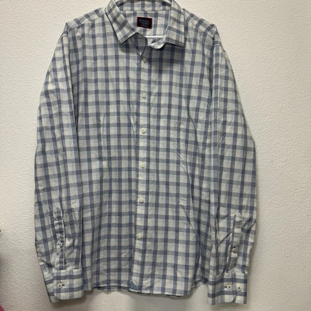 UNTUCKit Men's Long Sleeve Plaid Blue White Slim-Fit Size XXL Preppy‎ Casual